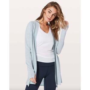 Lululemon Blissful Zen Merino Wool Cardigan Relaxed Open Front Blue Gray US 2